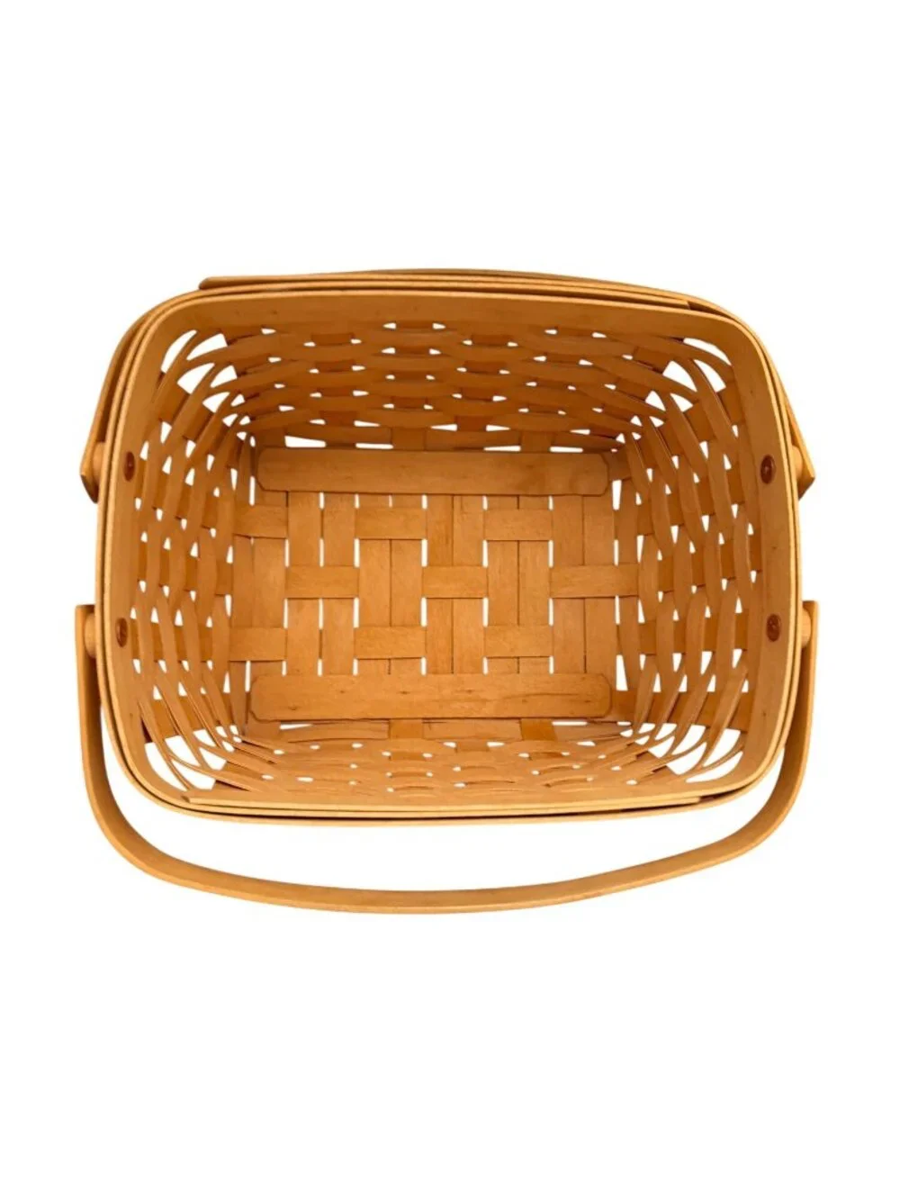 Longaberger Handwoven Lunch Basket With Wooden Top Double Handle Signed 2001